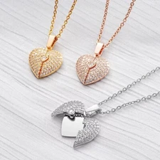 ZARD Angel Wings Opening Heart Locket Pendant Necklace in Cubic Zirconia Accent