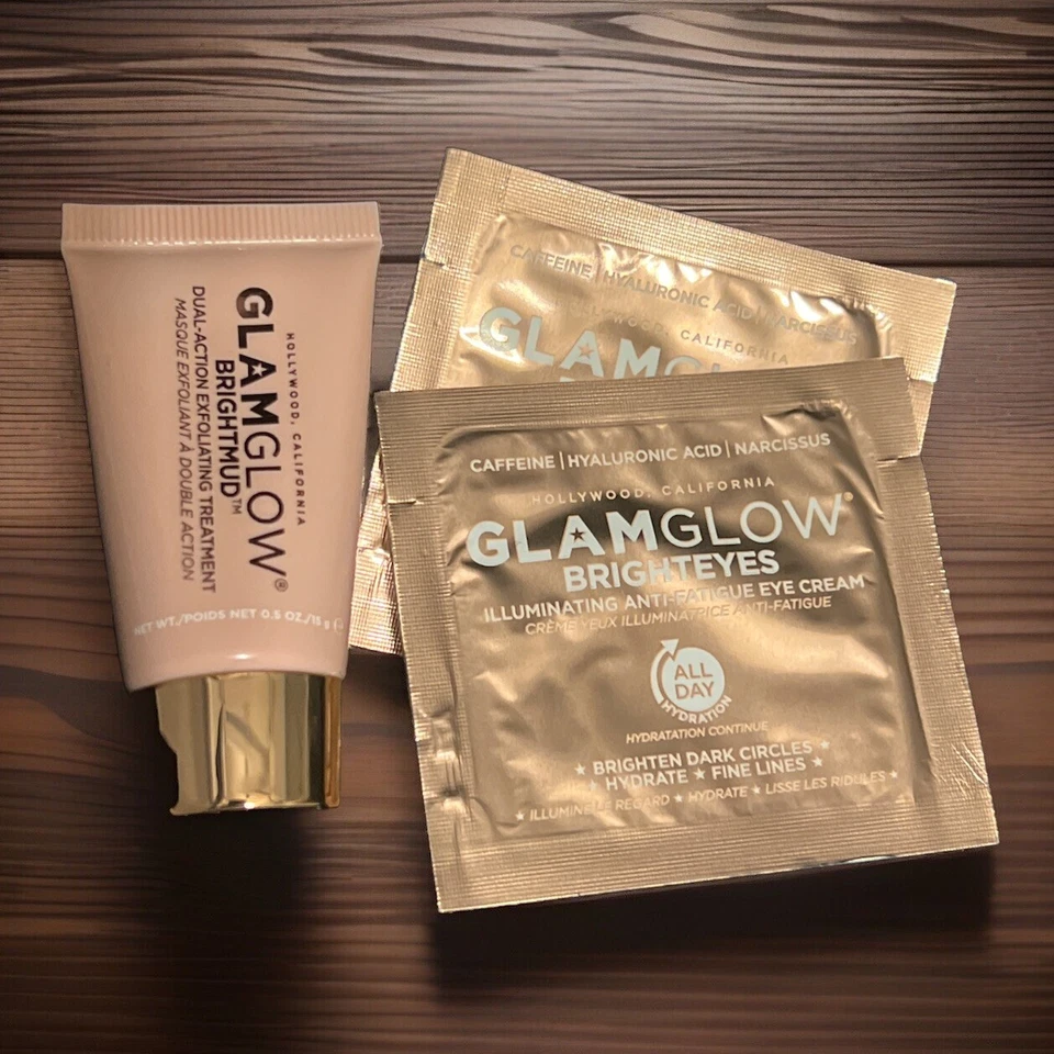 GLAMGLOW Brightmud Exfoliating Mask .5oz PLUS 2 Bright Eyes Eye Cream Sealed - Image 4 of 4