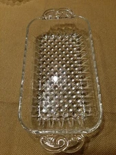 Vtg Clear Glass Relish/Candy/Condiment Hobnail Dish w handles, 4" x 8.5"