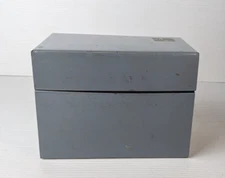 Vintage Industrial Hinged Lidded Small Metal Box GREY organization recipes FLAW