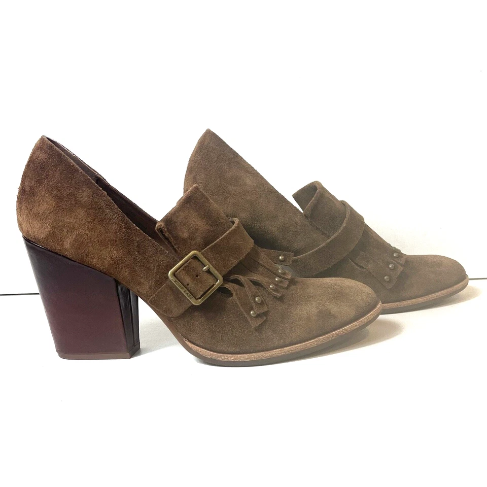 Kork-Ease Womens 11 M High Heel Slip On Pump Brown Suede Fashion Fringe Tasseled - Image 2 of 4