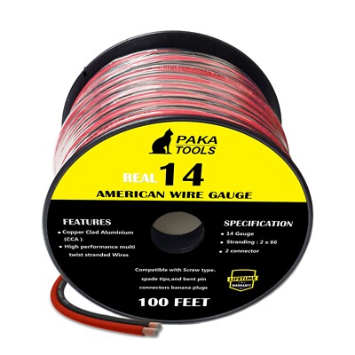  14 AWG 100 FEET 14/2 Gauge Car Home Audio Speaker Wire RED BLACK Cable