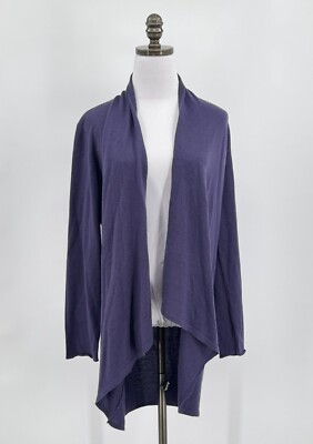 Eileen Fisher Purple Knit Merino Wool Open Cascade Cardigan Sweater