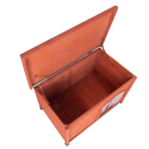 Cuccia legno per cani da esterno con tetto piano apribile e porta di plastica - Foto 5 di 7
