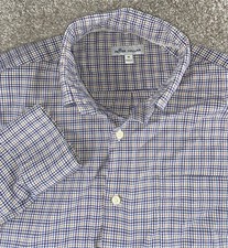 Peter Millar Crown Nylon/Cotton/Lyocell Button Down Light Blue Plaid Men M Prep