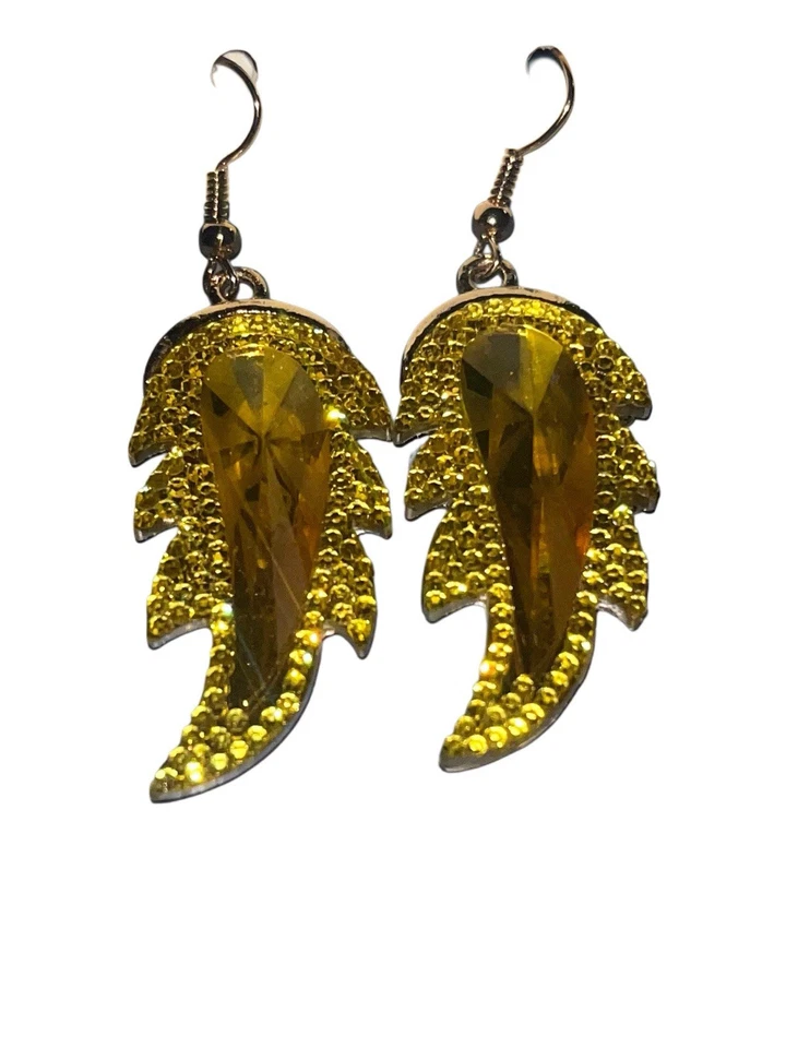 DA Vinci Lead And Nickel Safe Glamorous Yellow Rhinestone Feather Earrings - Image 2 of 3