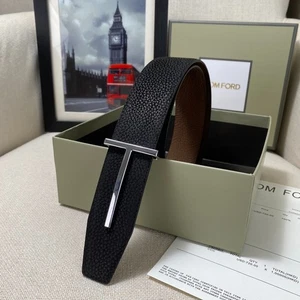 Authentic Tom Ford Reversible Leather T-Buckle Belt Luxury Designer Fashion