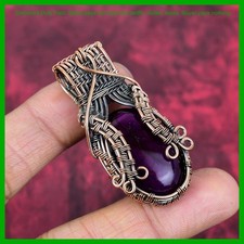 Christmas Deal Purple Fire Labradorite Stone Wire Wrapped Pendant Jewelry Copper