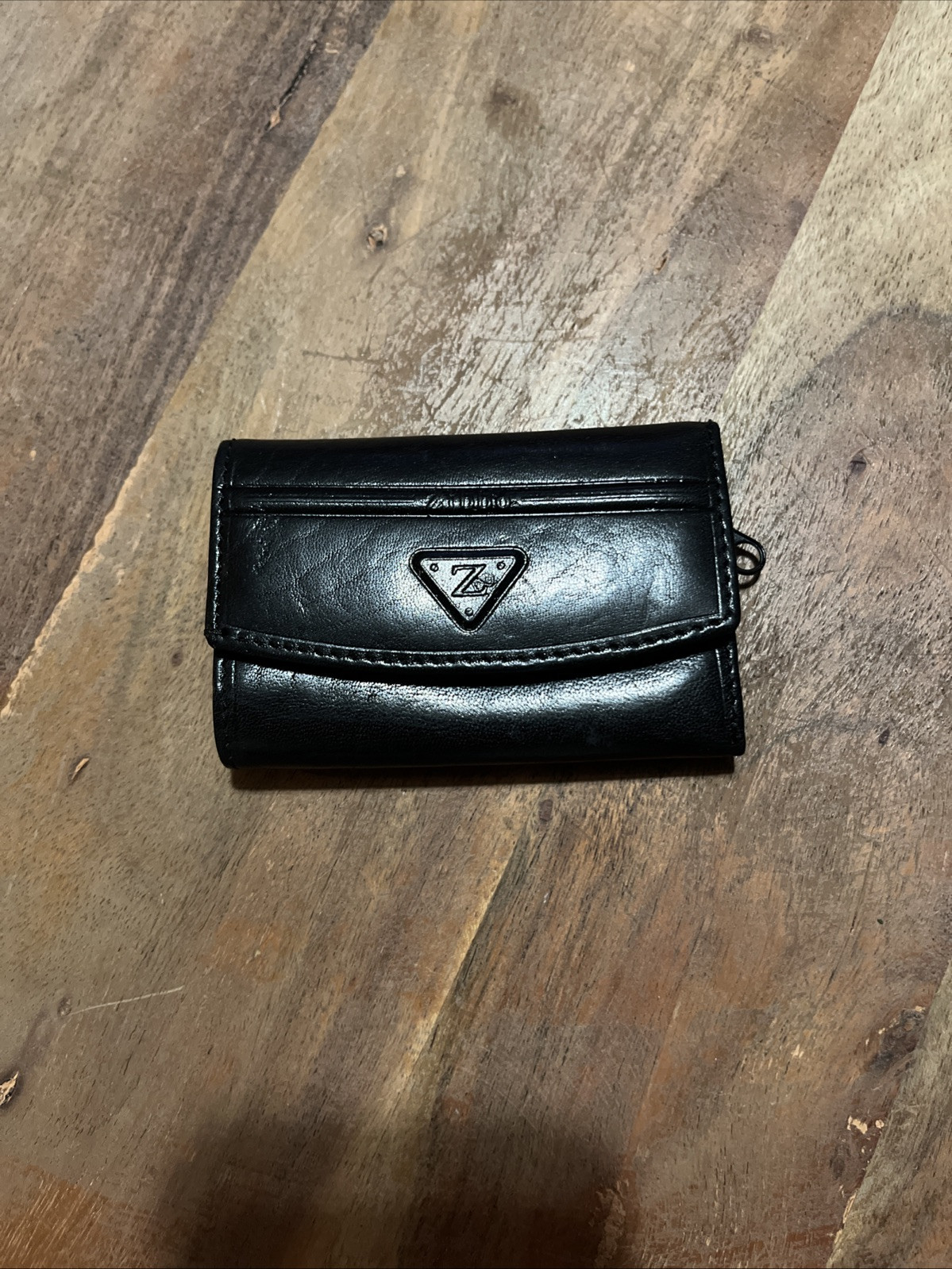 Vintage Zibbo Greece Black Leather Key Case Holder Snap Wallet - Trifold