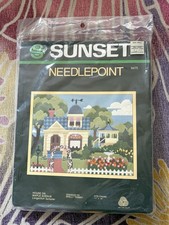 Vintage Sunset Needlepoint 6475 House On Mapl...