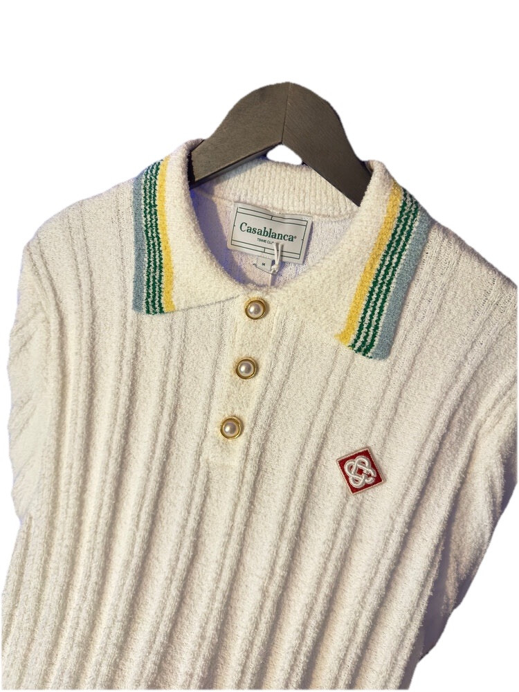 CASABLANCA RIBBED BOUCLE KNIT POLO WHITE SIZE S image 3