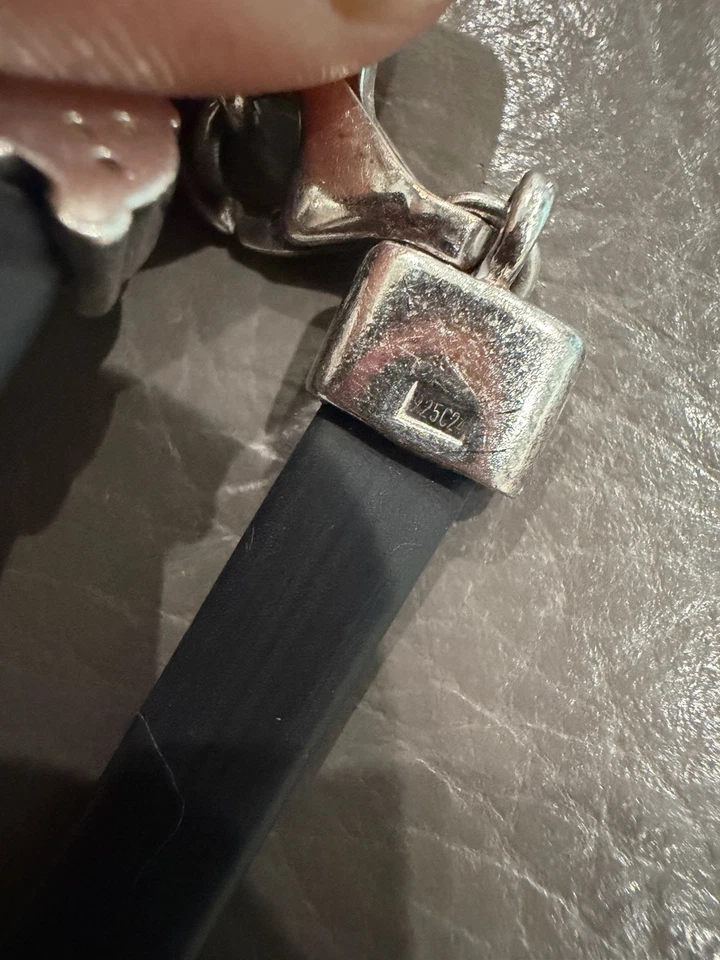 VINTAGE STERLING TOUS TEDDY BEAR BLACK Rubber CUFF BRACELET - Image 2 of 4