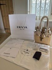 PRADA Basket Beige Green & Pink  Wicker Shopper Shoulder Bag New And Authentic