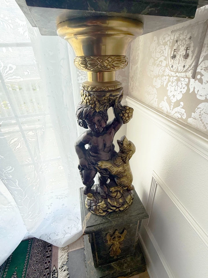 Pair of French Ormolu-Mounted Green Marble Pedestals with Cherub & Dog Figures - Image 3 of 4