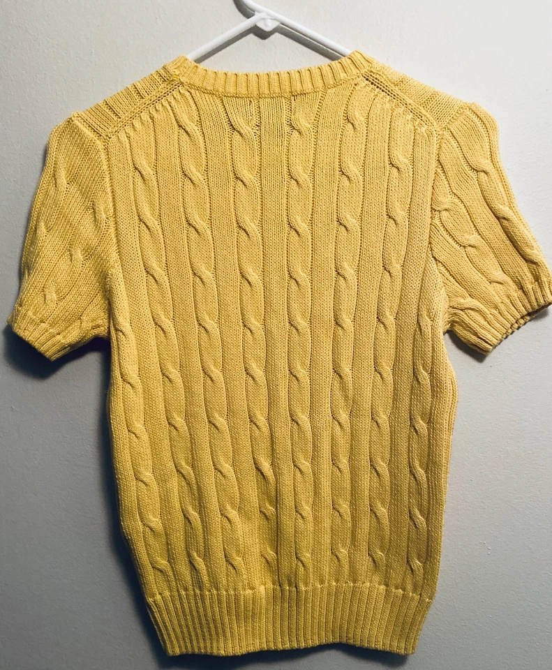 Suéter Polo Ralph Lauren Niños Tejido con Cable Talla M Prima Algodón Amarillo Cuello Redondo Foto 4 de 4