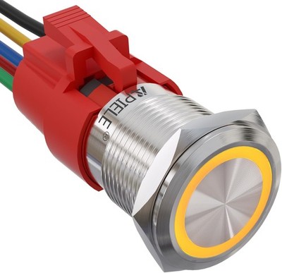 19mm Latching Push Button Switch 12V DC Angel Eye Halo Silver Shell-Yellow