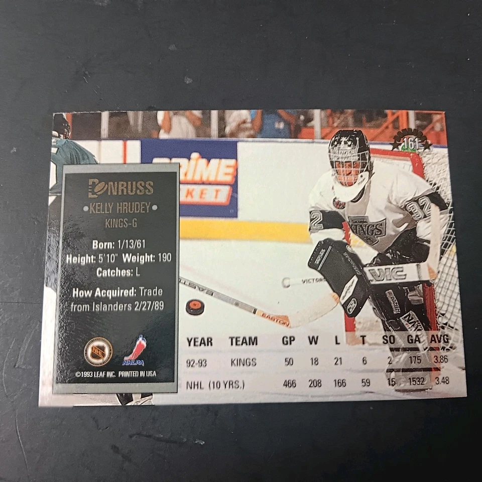 Kelly Hrudey 1993-94 Donruss #161 Los Angeles Kings Hockey - Image 2 of 2