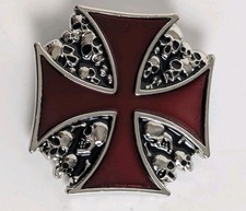 Red Iron Cross Skulls Belt Buckle Biker Gothic Punk Heavy Metal Maltese Cross