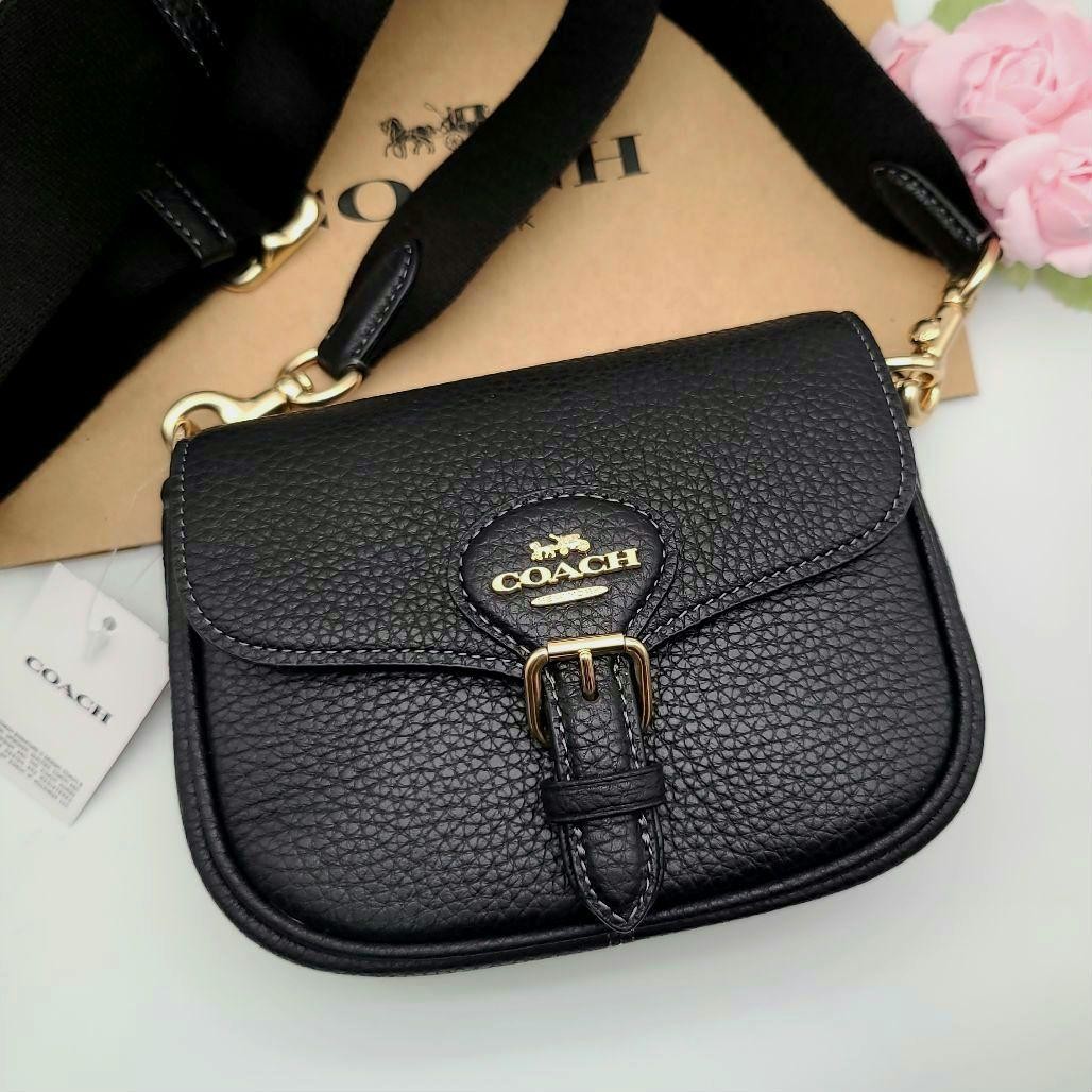 COACH black leather shoulder bag with gold accents style PCC0F5  