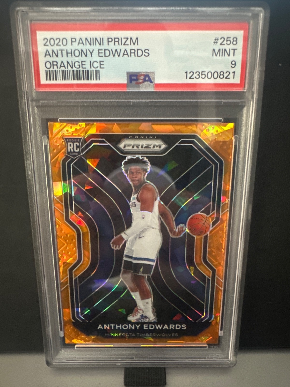 2020 Panini Prizm Orange Ice Anthony Edwards  #258 RC PSA 9 Timberwolves
