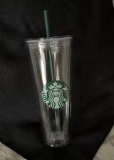 Starbucks Cold Cup Clear Venti Tumbler Traveler With Green Straw - 24oz
