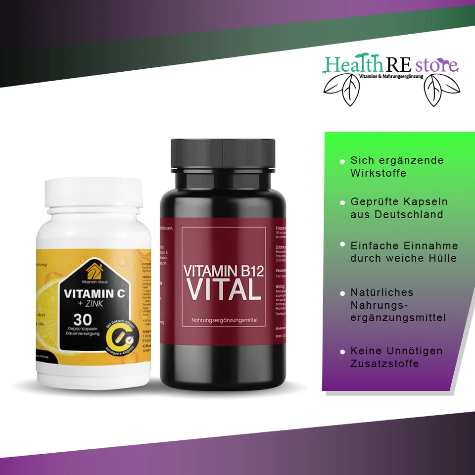 Vitamin C + B12 - Hochdosiert – Immunsystem, Energie & Nervensystem – 90 Kapseln - Bild 4 von 4