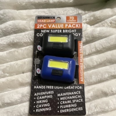 Roughneck 2PC COB LED Headlamp 70 Lumens Adjustable Strap Batteries Black Blue