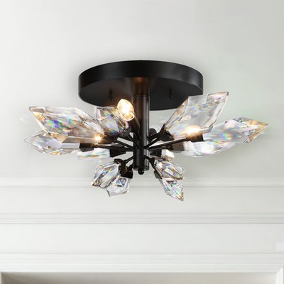 Crystal Spear 24'' Matte Black Flush Mount Ceiling Light Crystal Chandelier