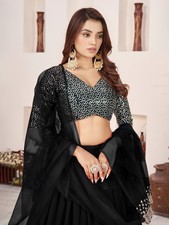 Black Georgette Lehenga Choli Zari Sequins Wedding Party Wear Dupatta