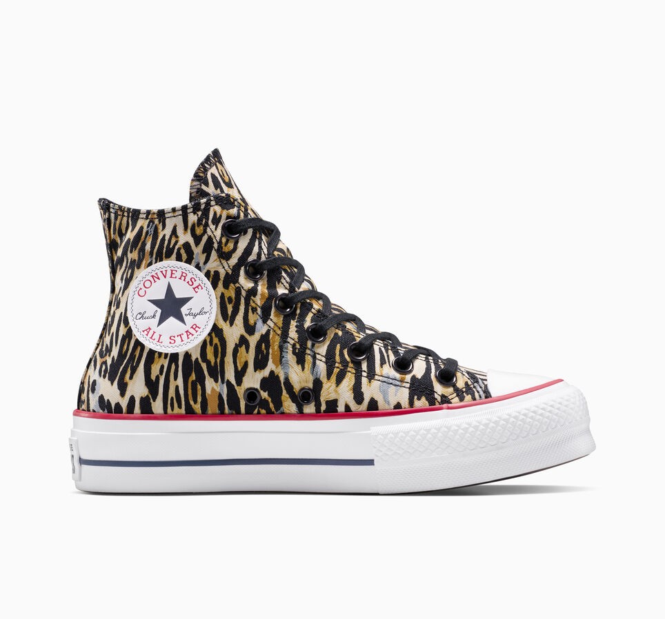 WOMENS CONVERSE CTAS LIFT HI BLACK WHITE RED A15462C-001-SIZE 6.5