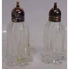 Vintage Crystal Salt & Pepper Shakers 3" F. B. Rogers Japan Fluted Ribbed Glass