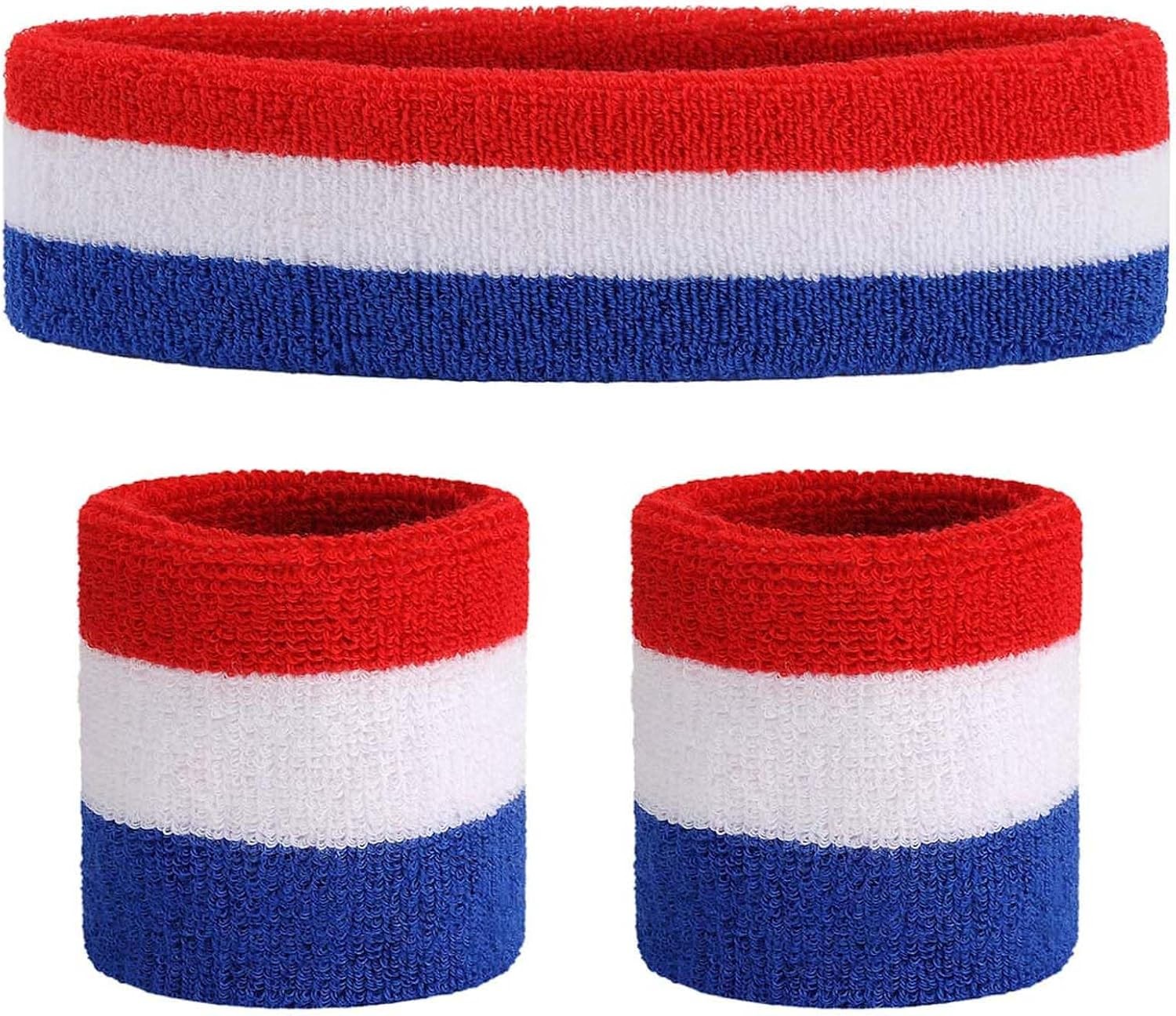 ONUPGO Sweatband Set (3 Pieces) Sports Headband Wrist Striped Sweatbands Terry