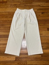 Uniqlo Women’s Trouser Pants Size Large Ivory Pleated Dress Pants Stretch Career