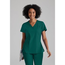 Barco One Women's Racer 4-Pocket V-Neck Scrub Top X Large Hunter Green.
