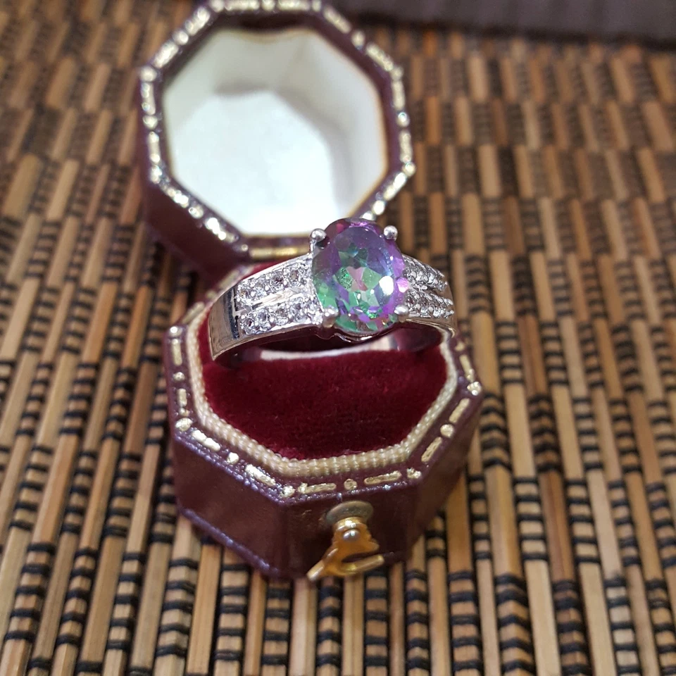 Anillo de plata de ley 925, anillo de piedras preciosas de topacio místico genuino, tamaño P.5 EE. UU. 7.75  Foto 4 de 4