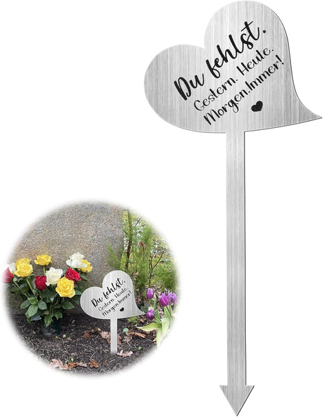 Grabschmuck Wetterfest, 28 Cm Grabstecker, Herz Grabstecker Edelstahl Mit Spruch-image