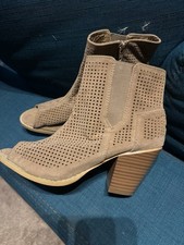Microsuede Beige Peep Toe Bootie 7/8