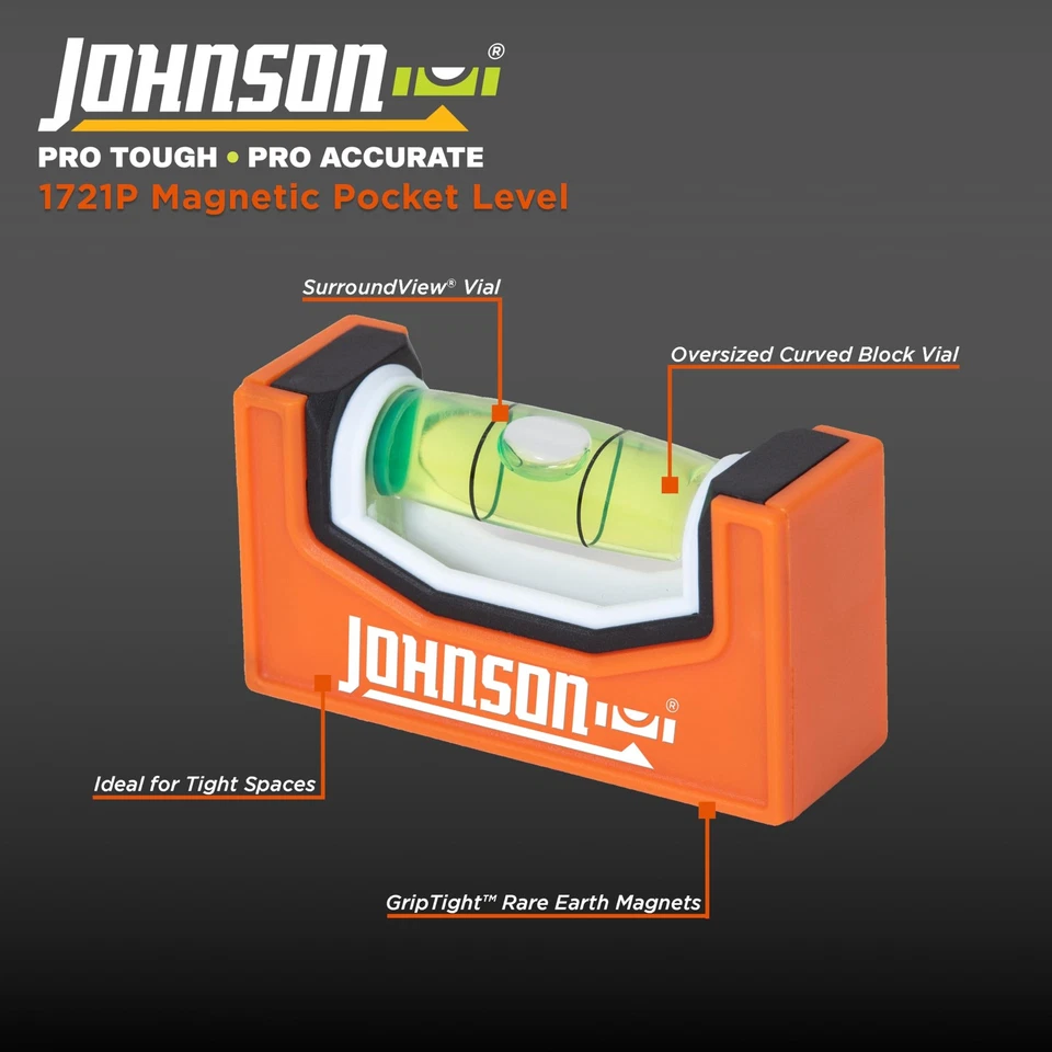Johnson Magnetic Pocket Level Compact Design High Visibility Orange 1721P - Image 3 of 4
