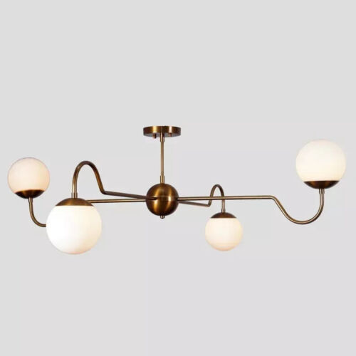 Wall Chandelier Four Light Glass Globe Mid Century Ceiling Modern Light Fixture - Picture 4 of 8