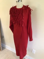 Anne Rene’ ‘Fire’ Red Dress Wool Jersey One Of A Kind Size 10 American Made