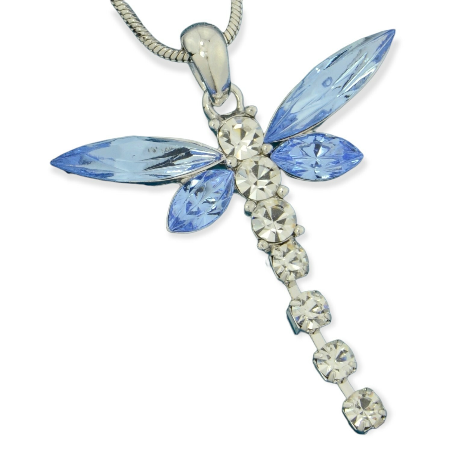 Swarovski Crystal Blue Dragonfly Charm Necklace with Chain - Elegant Gift