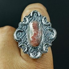 Natural Rhodochrosite Oval Gemstone 925 Sterling Silver Ring Size-8 US