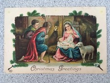 1909 EAS German Embossed Religious CHRISTMAS Postcard Jesus Mary Manger Nativity