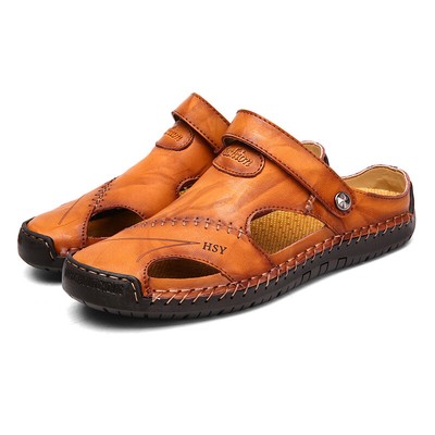 menico men hand stitching soft outdoor closed toe leather sandals