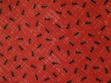 ANT ANTS ON RED CRAWLY CRITTERS INSECTS COTTON FABRIC BTHY