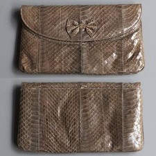 VTG Gray Genuine Gray Snakeskin Clutch Purse Handbag w Chain Shoulder Strap