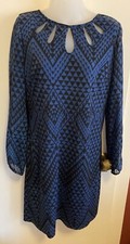 Danny & Nicole Sz Medium Cut Outs Blue & Black Sheath Women’s Dress Long Sleeve