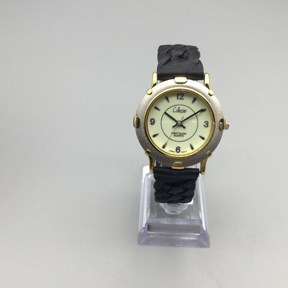 Collezio 夜光手表男士 36 毫米银色金色皮革表带全新电池 — 第 2/4 张图片