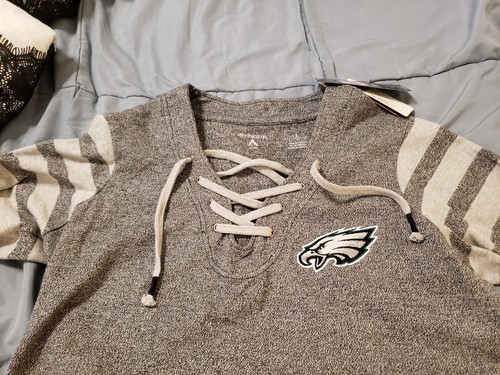 Antigua Womens Philadelphia Eagles Rumble Lace Up Crew Sweatshirt Black Large - Picture 2 of 9
