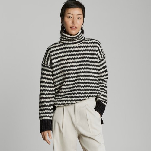 Suéter Everlane Merino Alpaca Talla M Negro Blanco Rayas Cápsula Armario Preppy